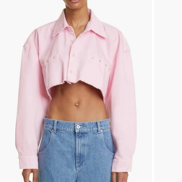 Liberal Youth Ministry Cropped Denim Button Up Shirt in Baby Pink M NWT HTF - Picture 1 of 13